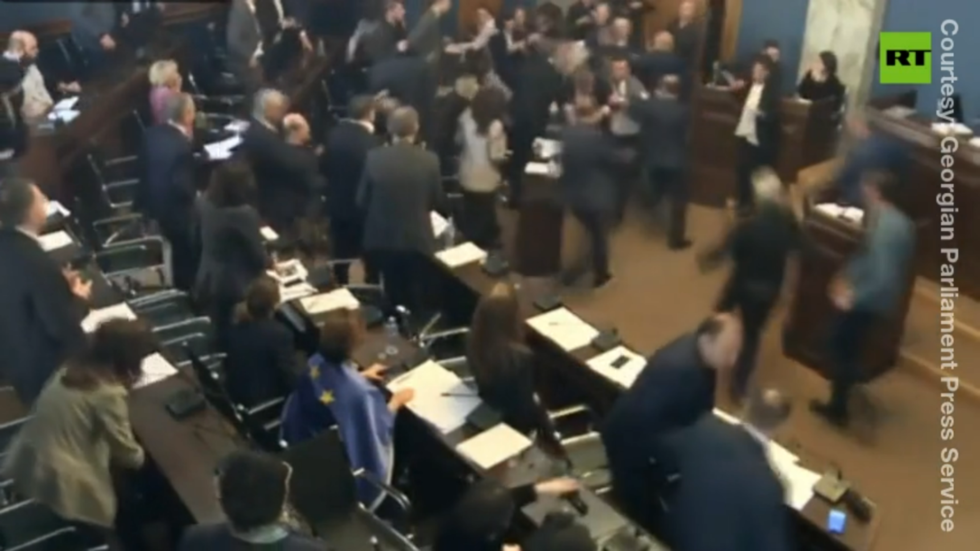 WATCH violent brawl erupt in Georgian parliament  RT Russia & Former Soviet Union [Video]