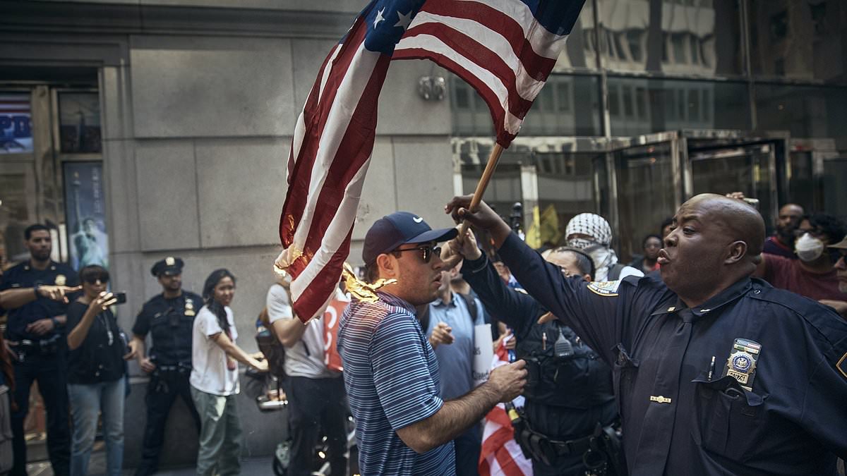 Pro-Palestinian protesters chant ‘death to America’ and light US flag ON FIRE while NYPD cops seemingly stand idle – as demonstrators flood streets after Iran’s missile attack on Israel [Video]