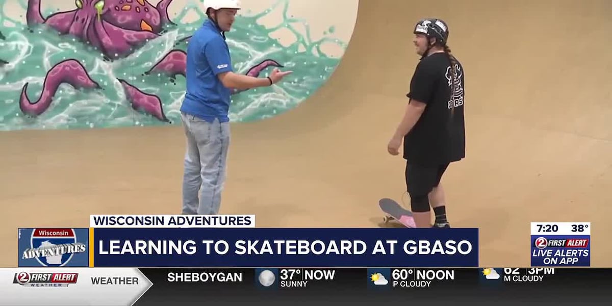 Emerson learns to skateboard at GBASO [Video]