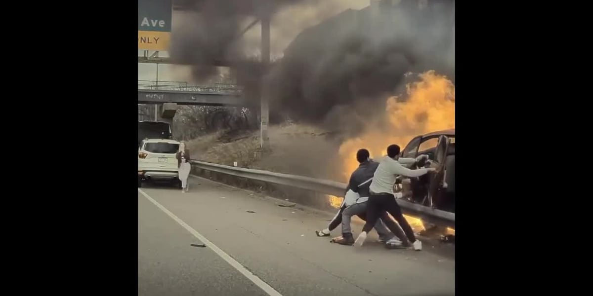 Good Samaritans pull man out of car engulfed in flames [Video]