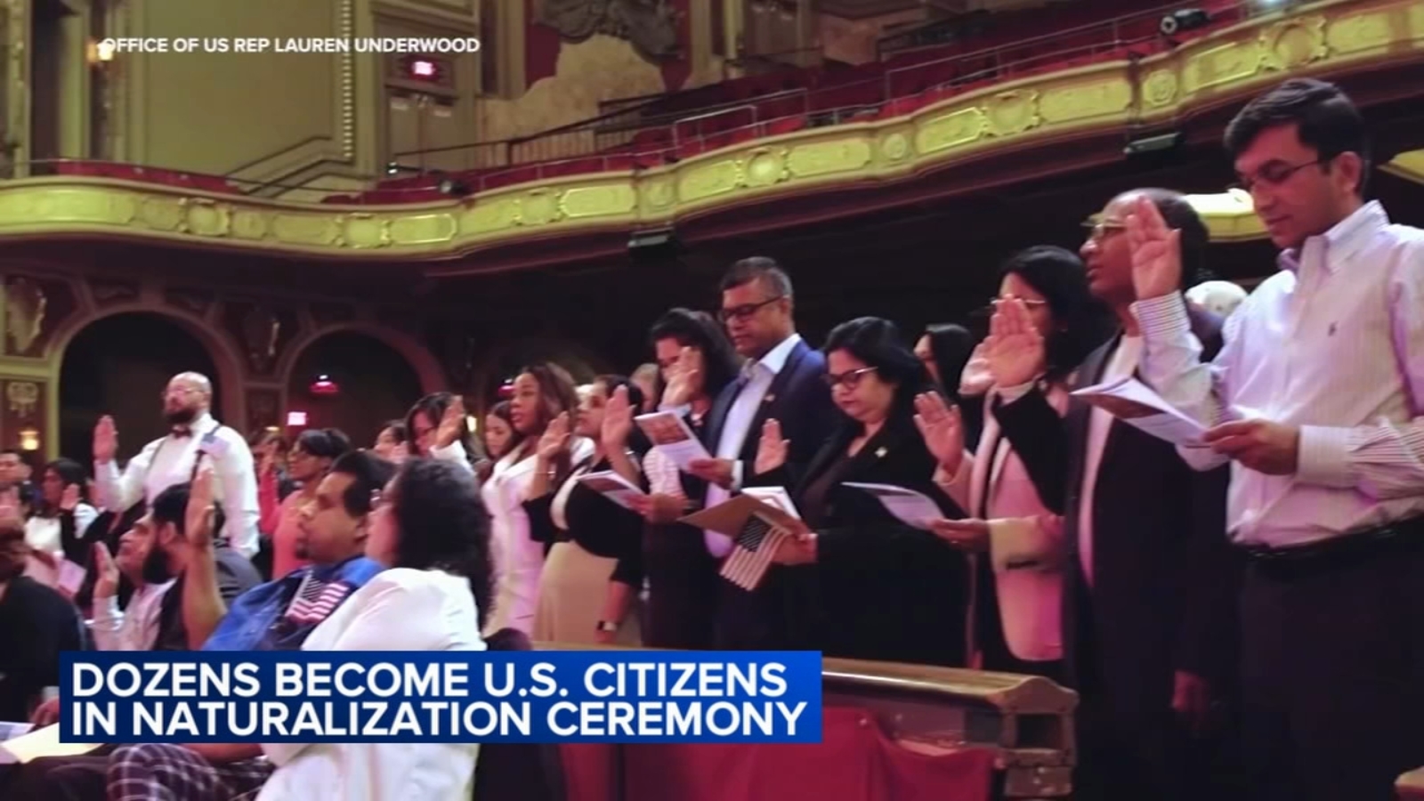 Over 100 Will, DuPage County residents become US citizens in ceremony put on by Lauren Underwood at Joliet Rialto Square Theatre [Video]
