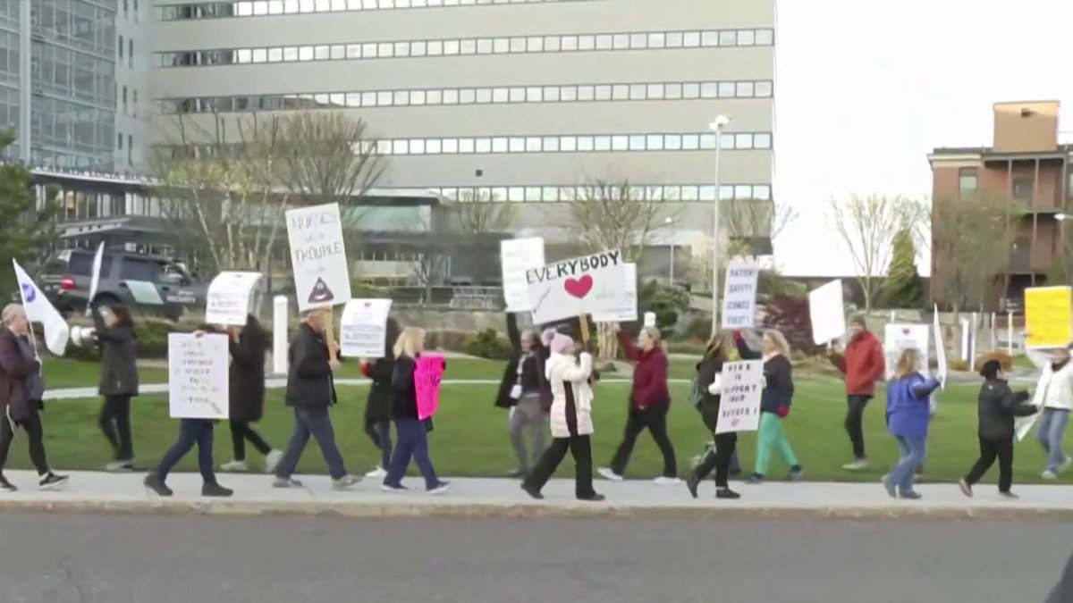 Nurses picketing outside Danbury Hospital  NBC Connecticut [Video]