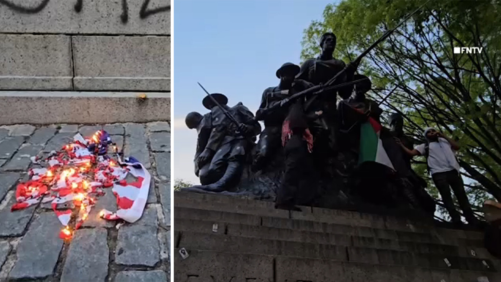 Statue vandalized, United States flag burned in Pro-Palestinian protest on Upper East Side, Manhattan [Video]