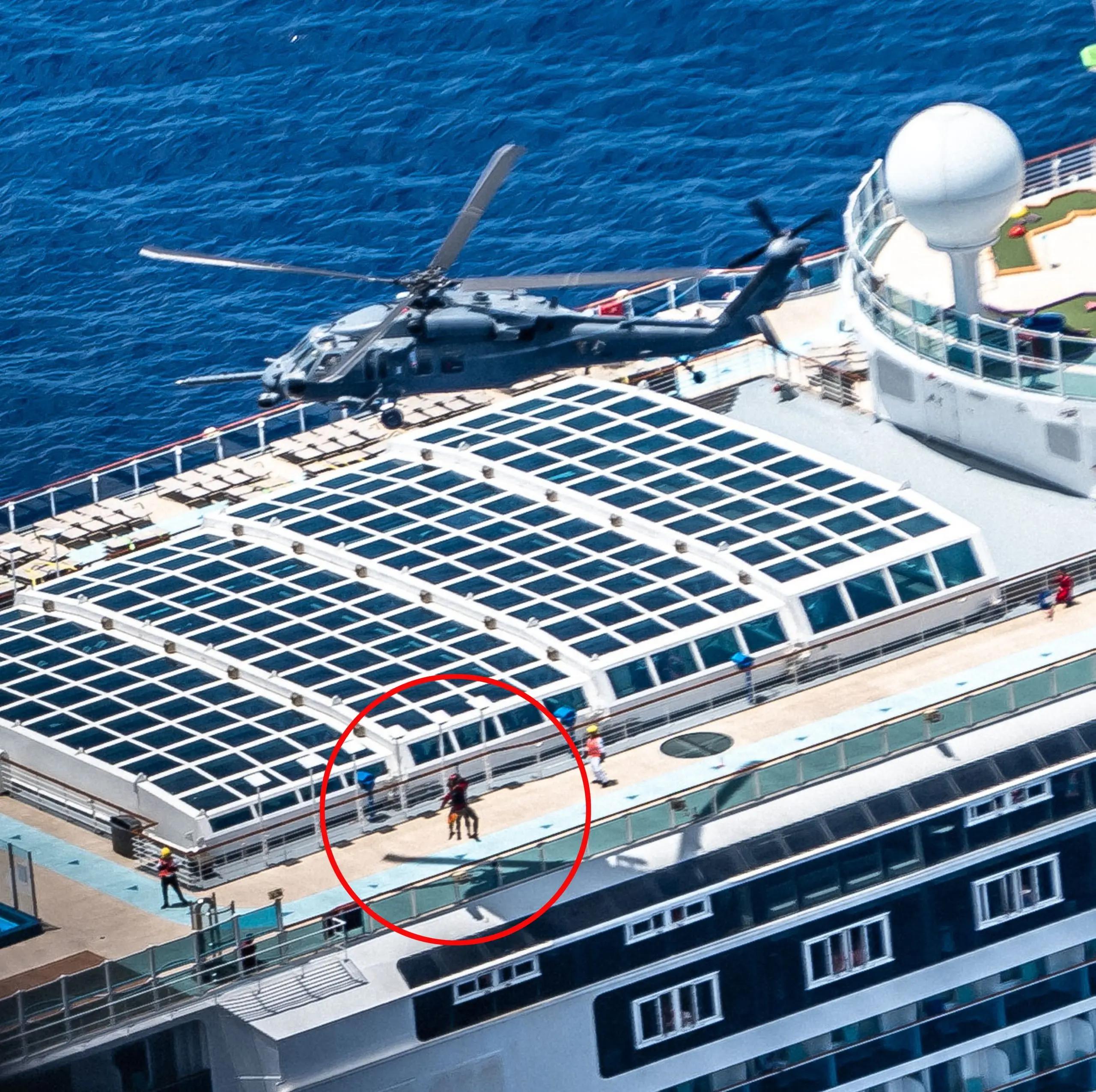 Carnival Cruise Line rescue of mother and child in Air Force helicopter caught on camera [Video]