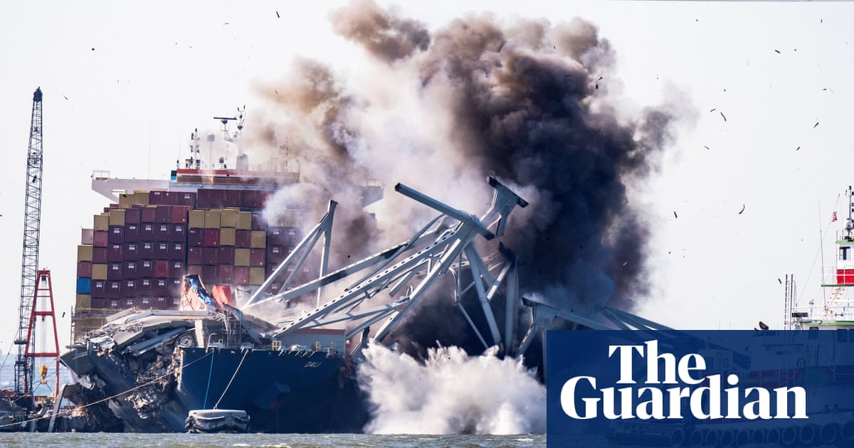 Baltimore bridge controlled explosion: army blows up collapsed section  video | US news