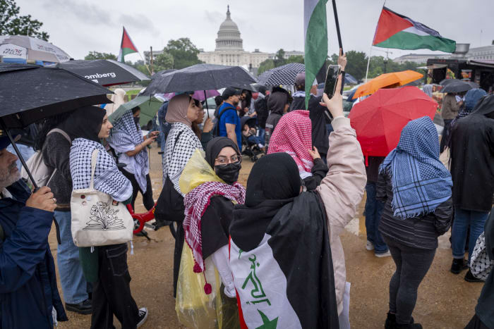 Hundreds of pro-Palestinian protesters rally in the rain in DC to mark a painful present and past [Video]