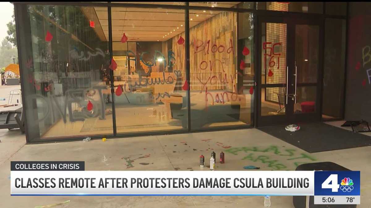 CSULA building, property vandalized during pro-Palestinian demonstration  NBC Los Angeles [Video]